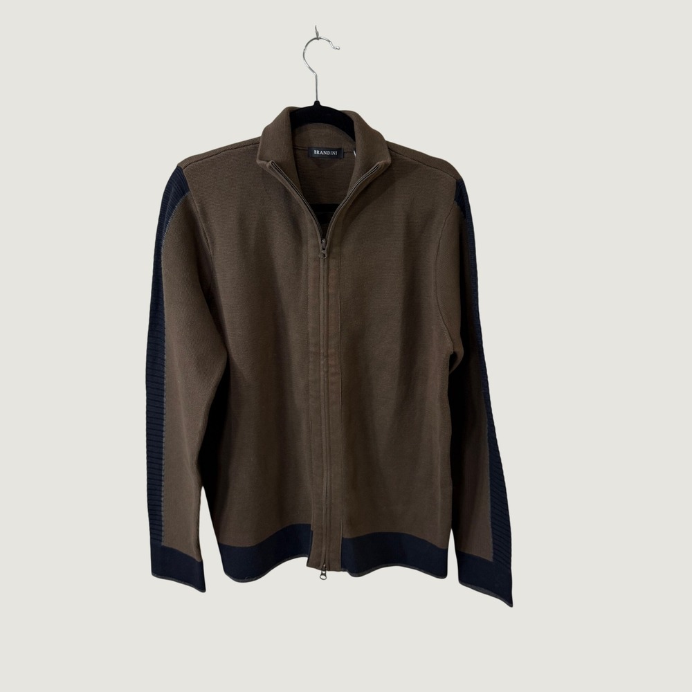 Brandini Men's Small Full Zip Sweater 100% Cotton Brown Grandpa Fall Heritage